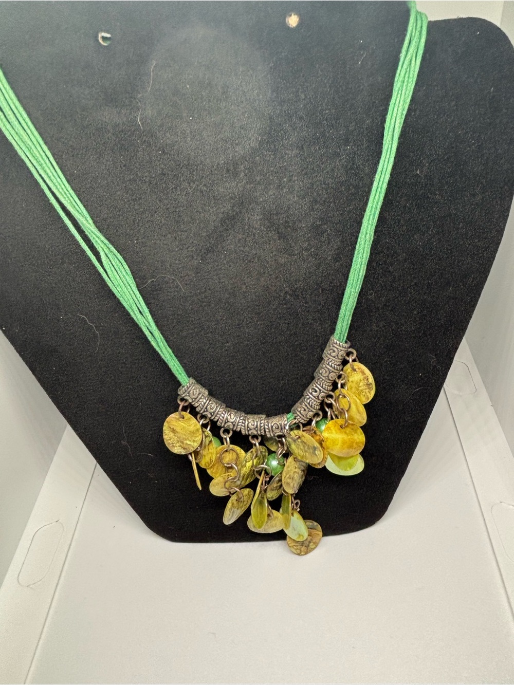 Green Beaded Multicharm Drop Necklace